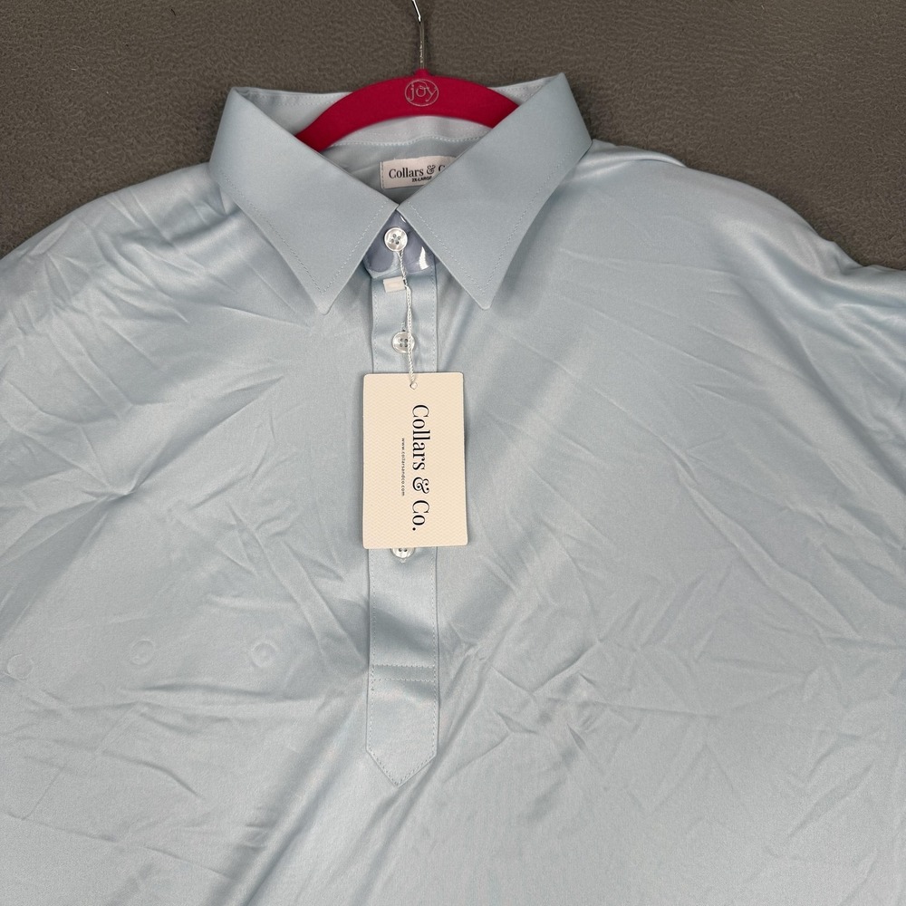 Collars & Co. Dress Collar Polo Shirt Mens 2XL Blue Lightweight 4-Way Stretch